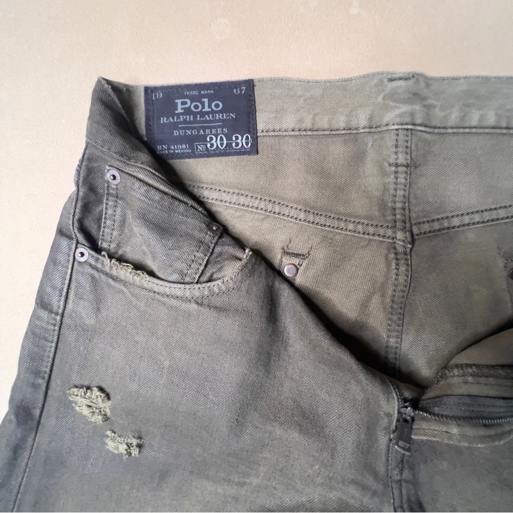 Polo Ralph Lauren Varick Slim Straight Distressed Jeans- Olive Green VTG Y2K